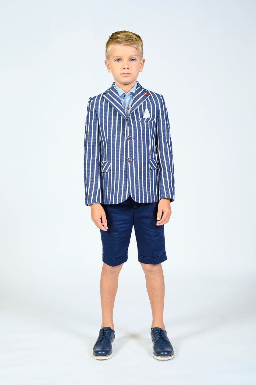 Navy Striped Embroidered Blazer