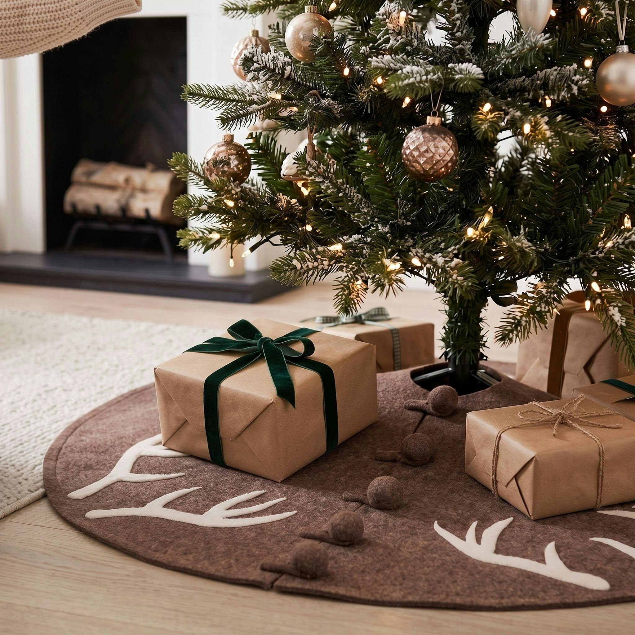 Handmade Felt Antlers Gray Christmas Tree Skirt 60