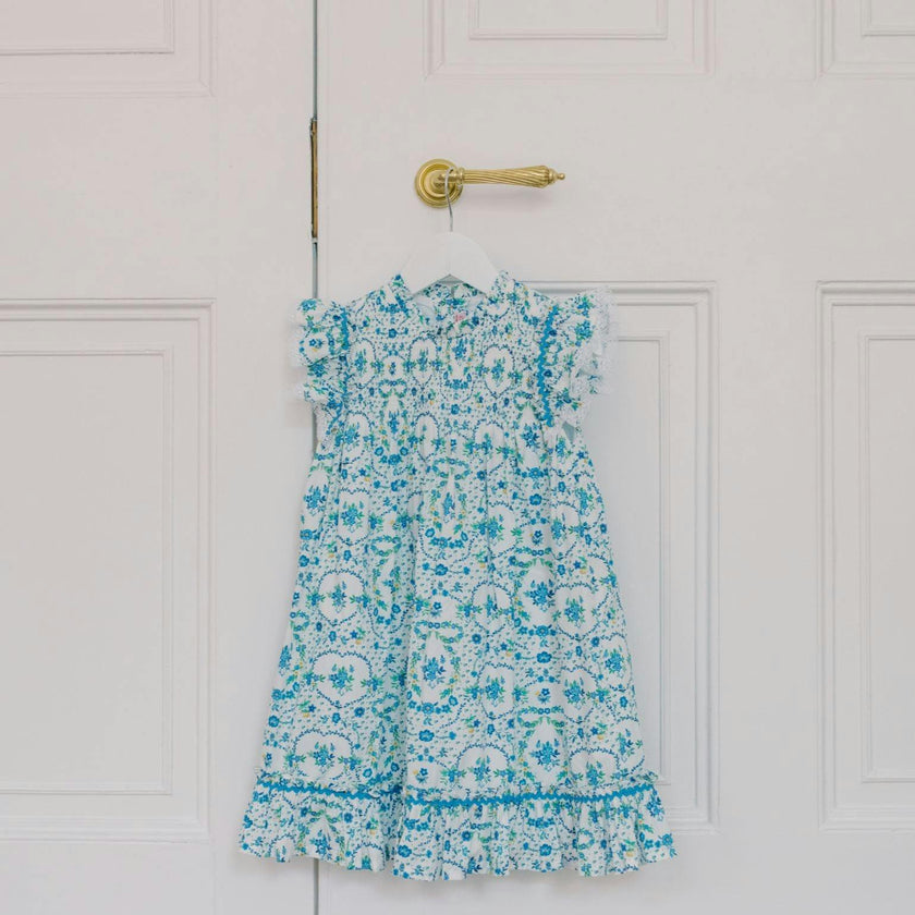 Nicky Hilton x La Coqueta Blue Bow Floral Lily-Grace Girl Empire Dress