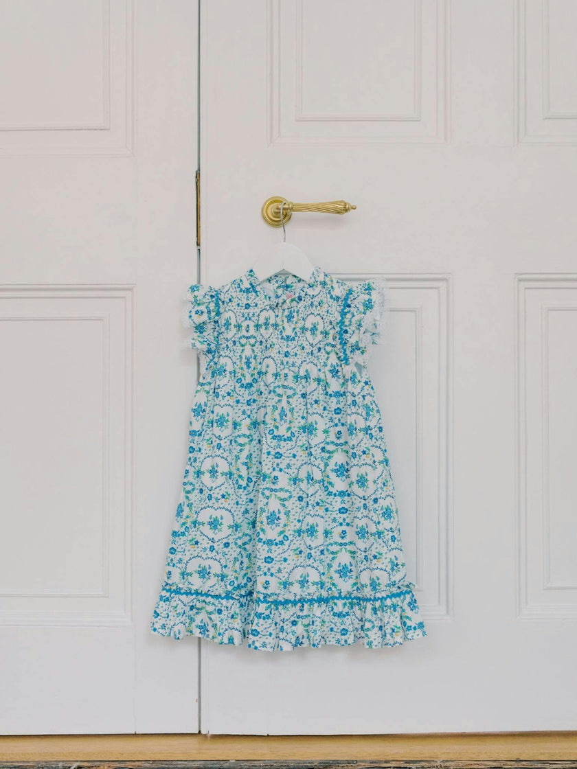 Nicky Hilton x La Coqueta Blue Bow Floral Lily-Grace Girl Empire Dress