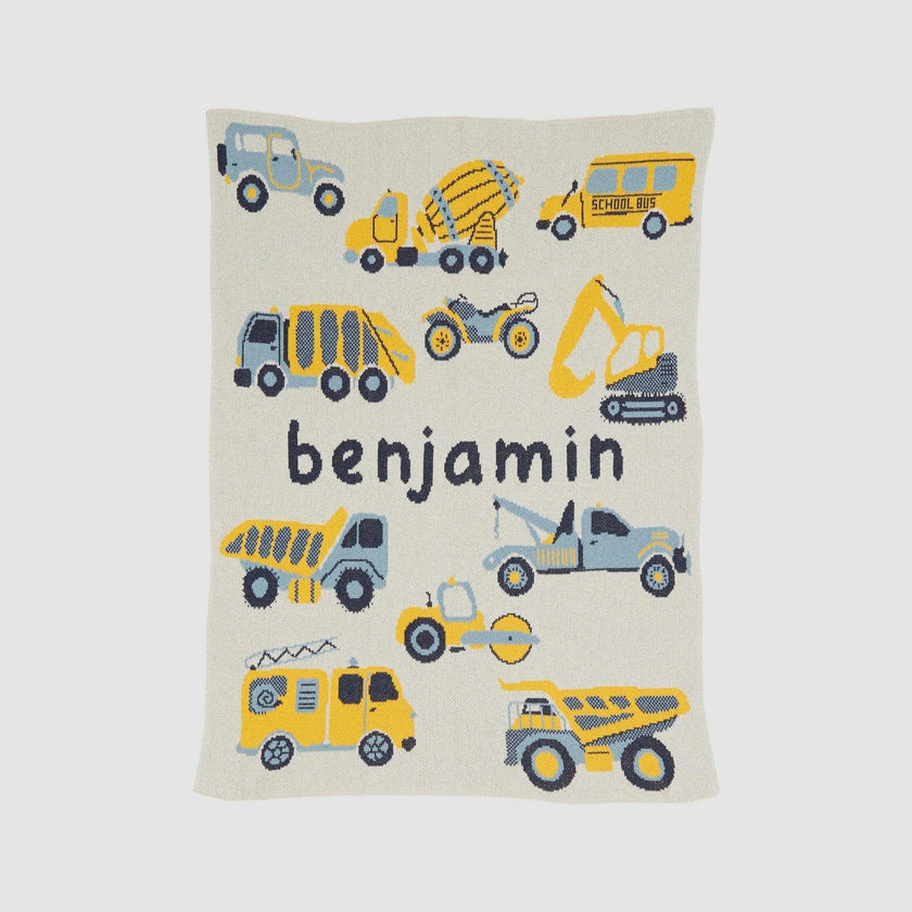 Custom Personalized Baby Sustainable Knit Throw Blanket - Trucks