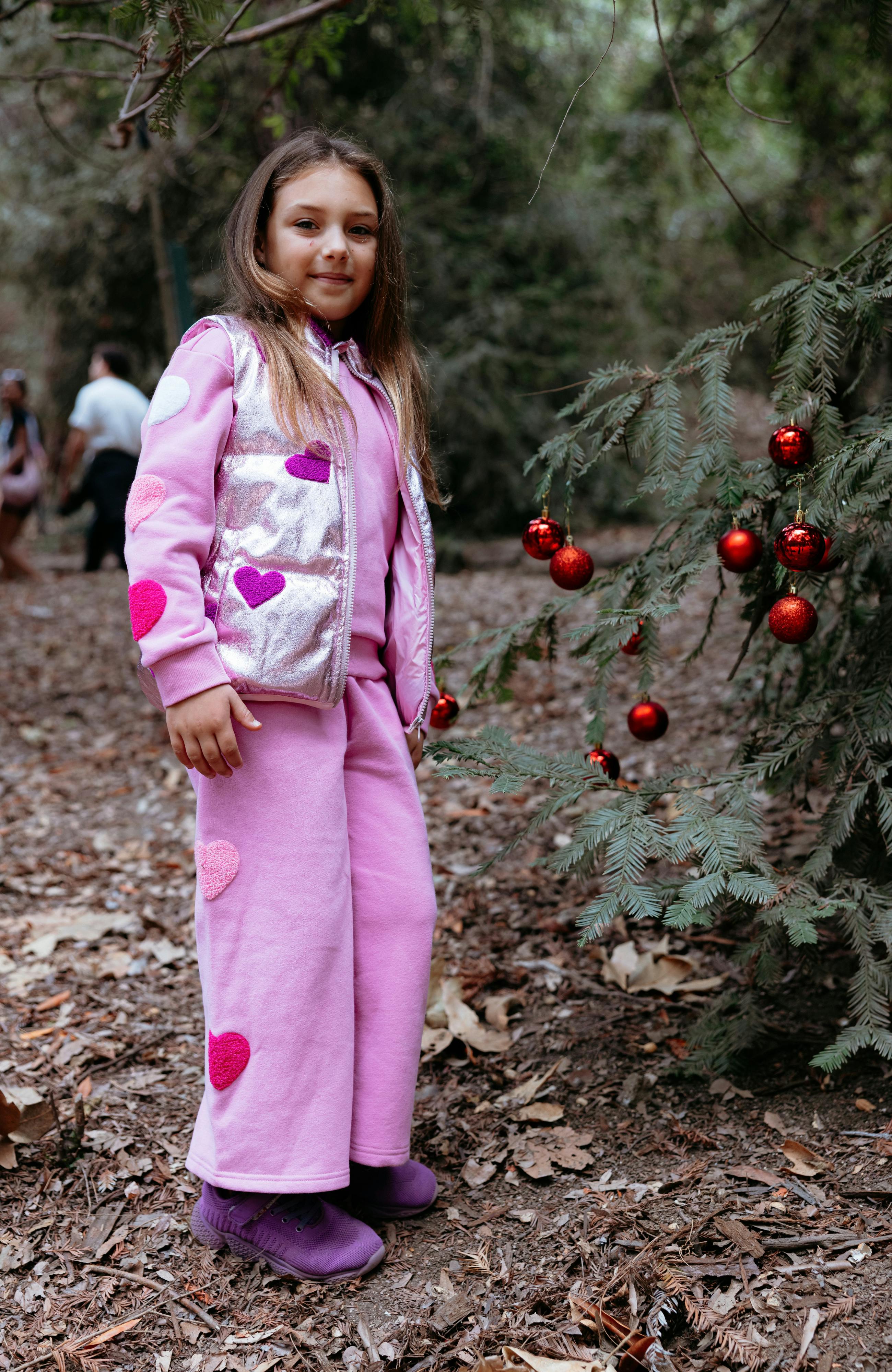 Remy Metallic Patch Puffer Vest, Pink Hearts