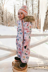 Baby One Piece Snowsuit Adapted For Car Seats Pink Floral Print
