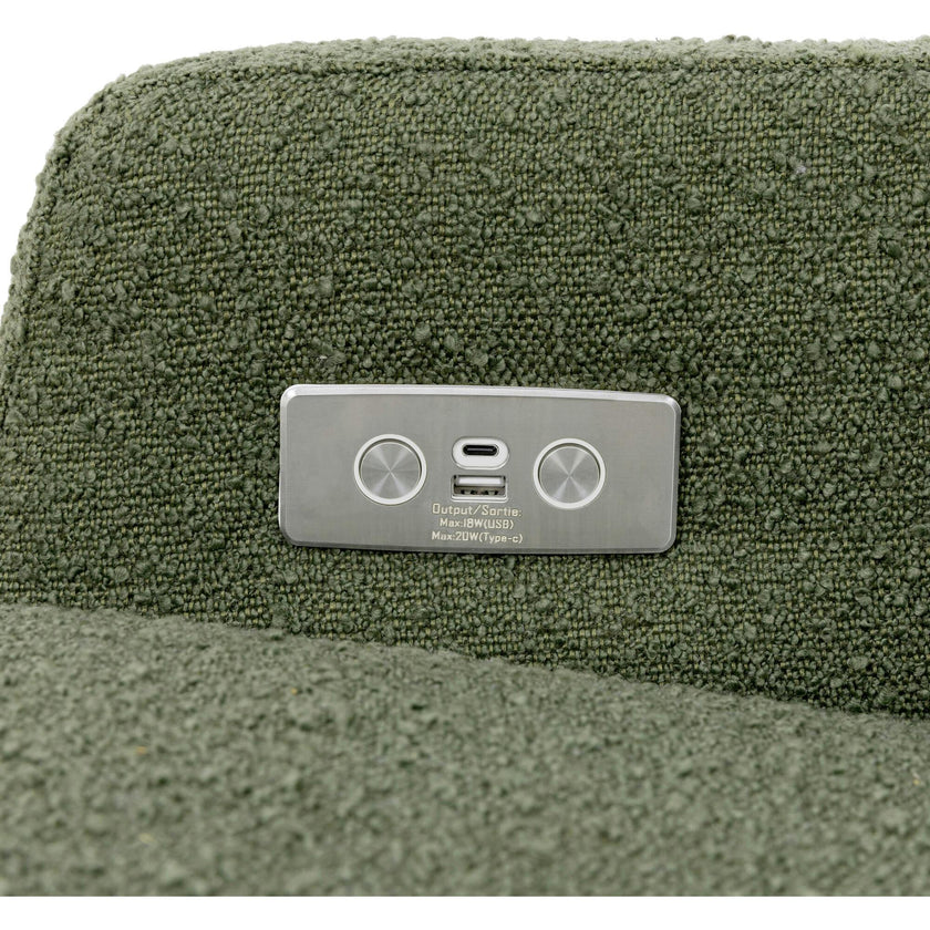 Crewe Electronic Recliner and Swivel Glider in Olive Boucle with Light Wood Base