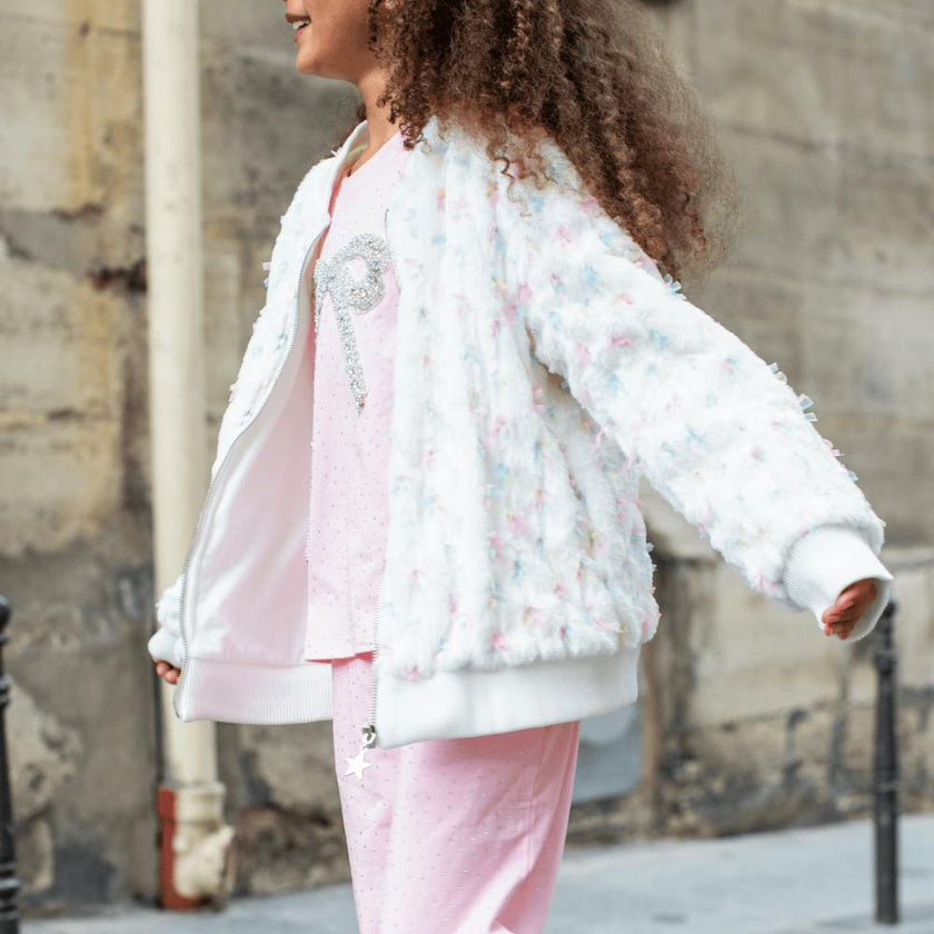 Pastel Bows Fuzzy Bomber