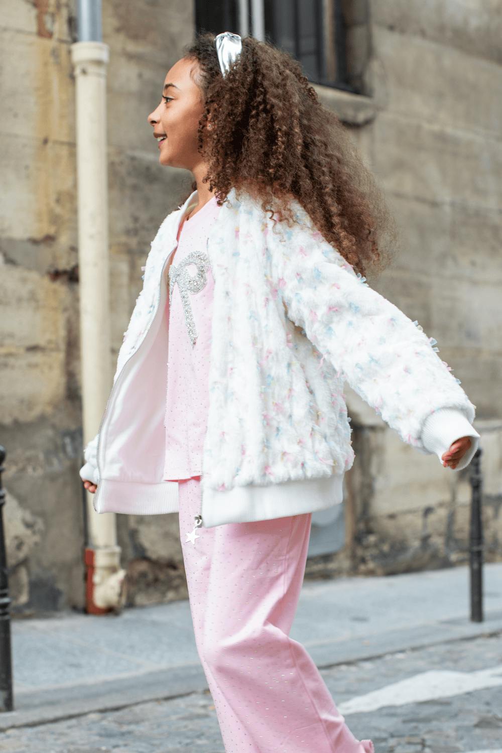 Pastel Bows Fuzzy Bomber