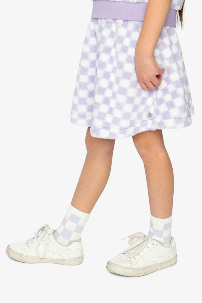 Faux Fur Skirt Lilac and White Tiles