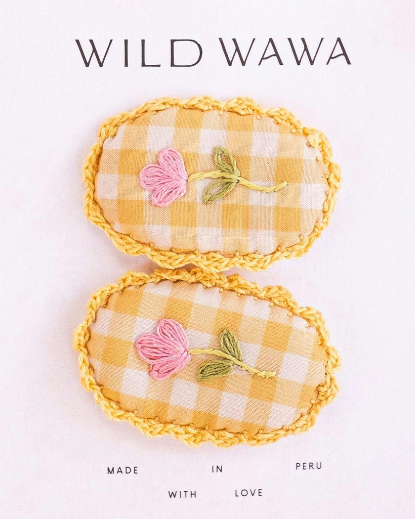 Crochet Clip set in Yellow Gingham