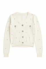 Mickey Cream Studded With Rhinestones Sweater Cardigan