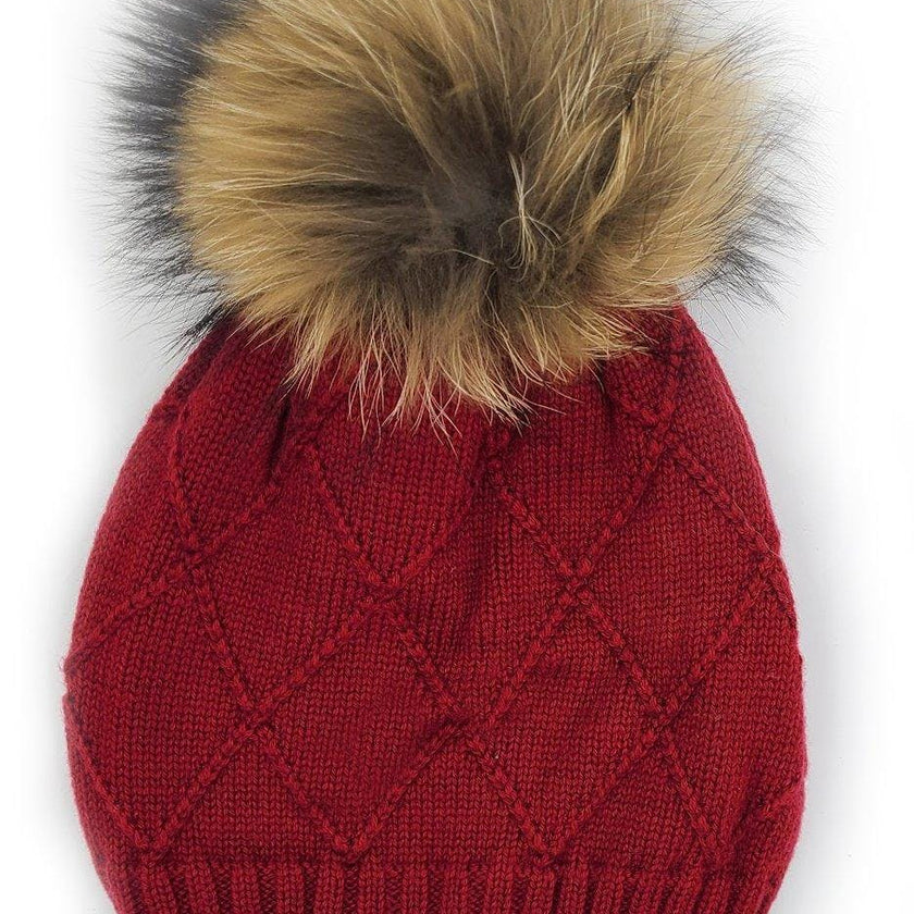 Chunky Knit Hat With A Genuine Fur Pom (TikTok)