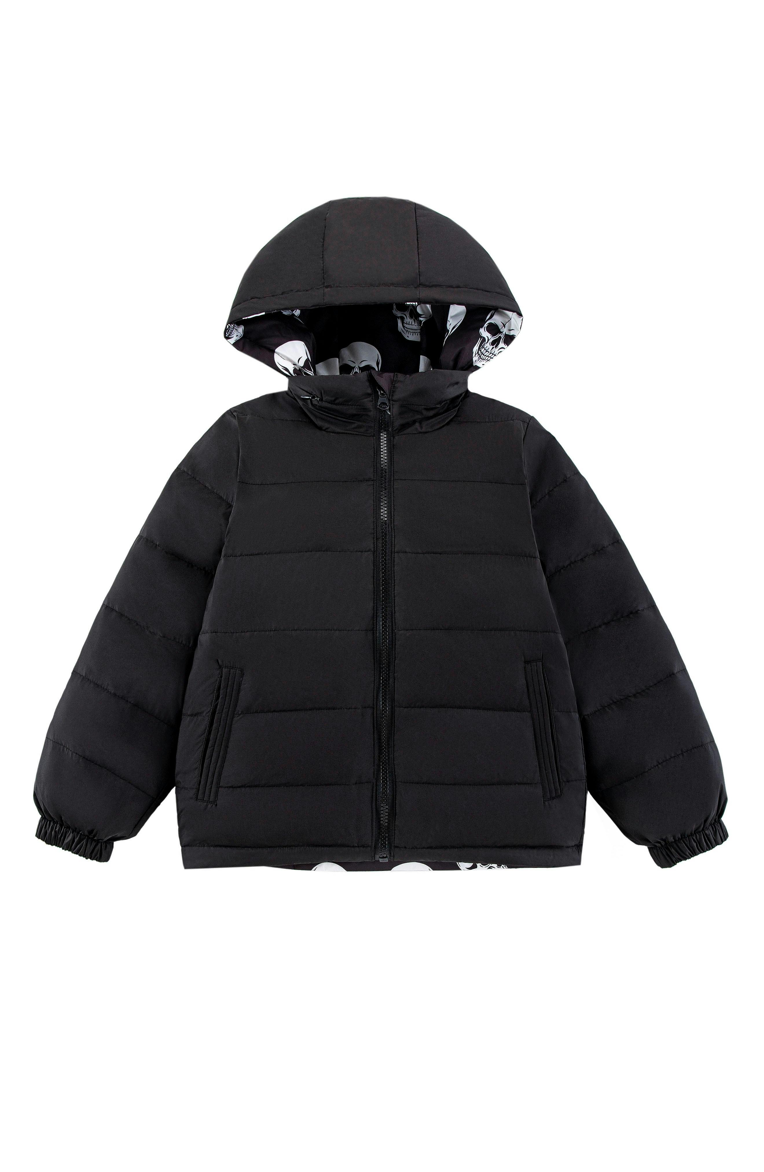 Blake Hooded Reversible Lightweight Down Puffer Jacket, Skulls
