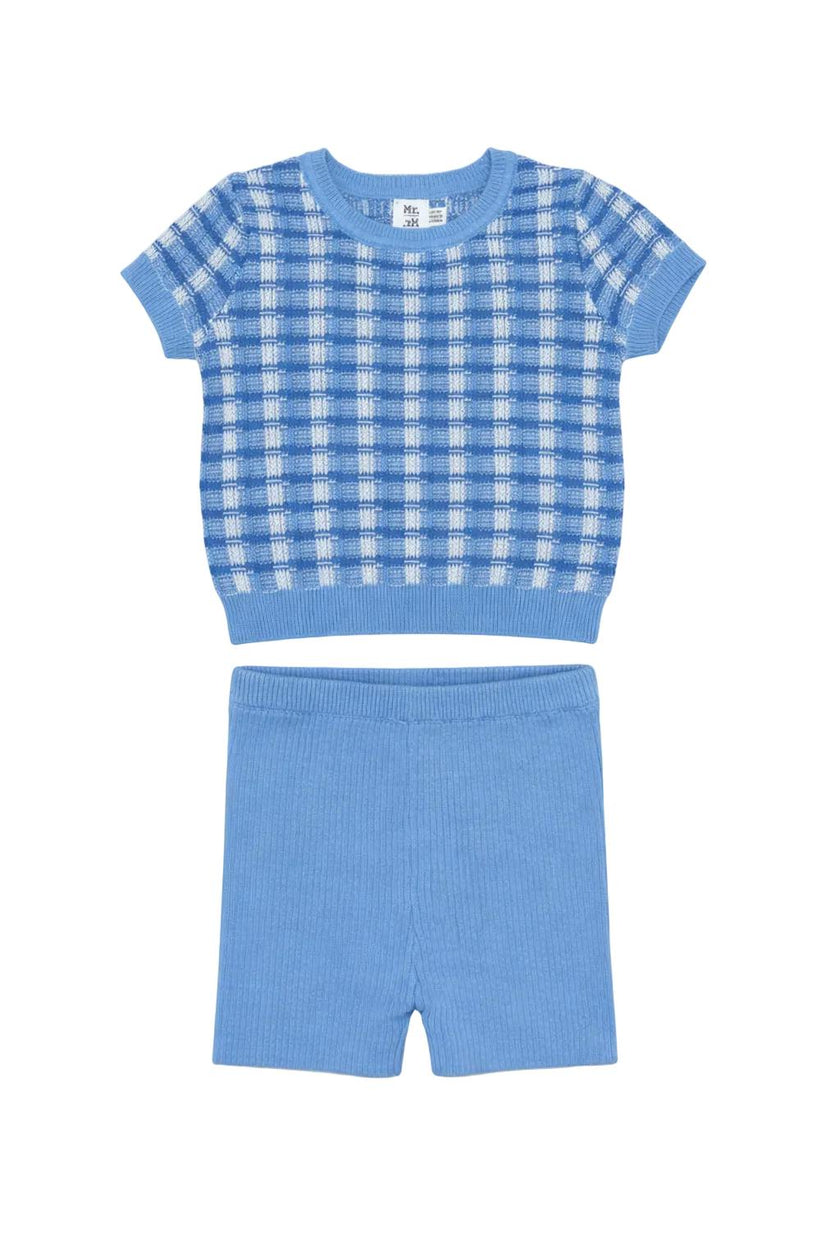 Basket Weave Short Sleeve Knit Sweater & Rib Short Set