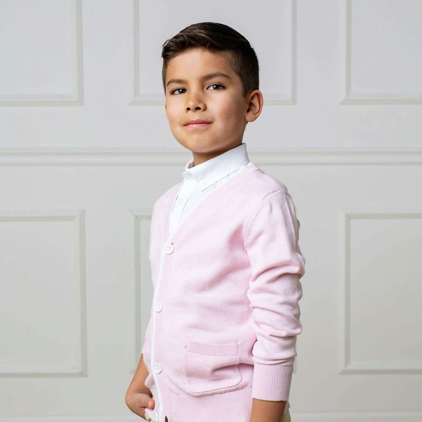 Organic Long Sleeve Tipped Cardigan Sweater, Pink