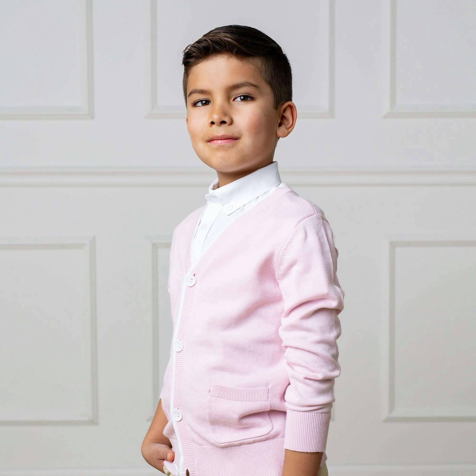 Organic Long Sleeve Tipped Cardigan Sweater, Pink