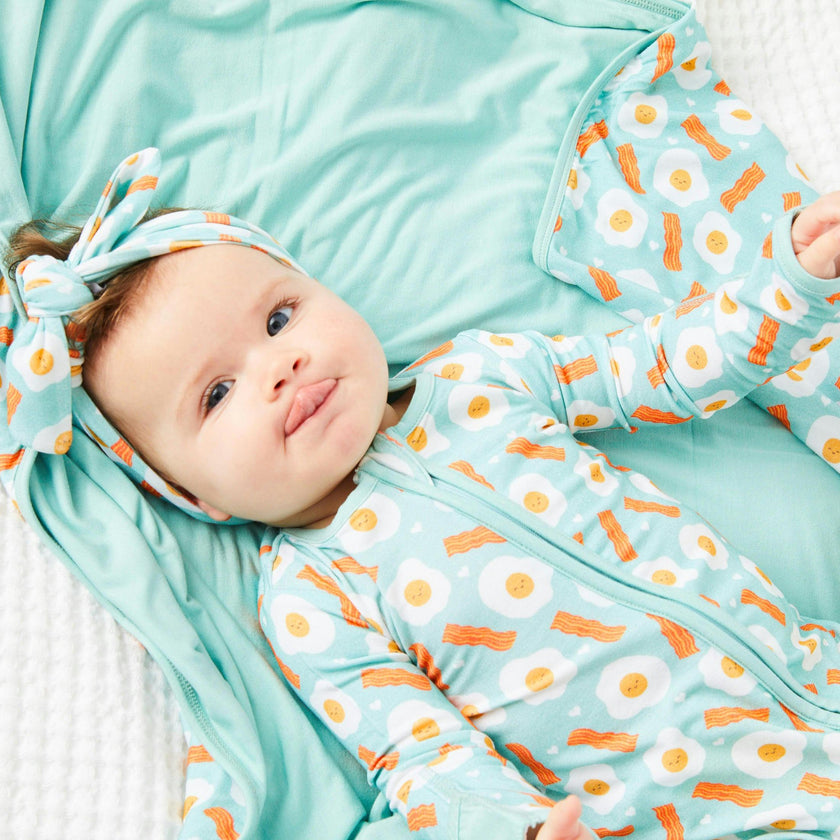 Bow Headband - Bacon & Eggs Blue