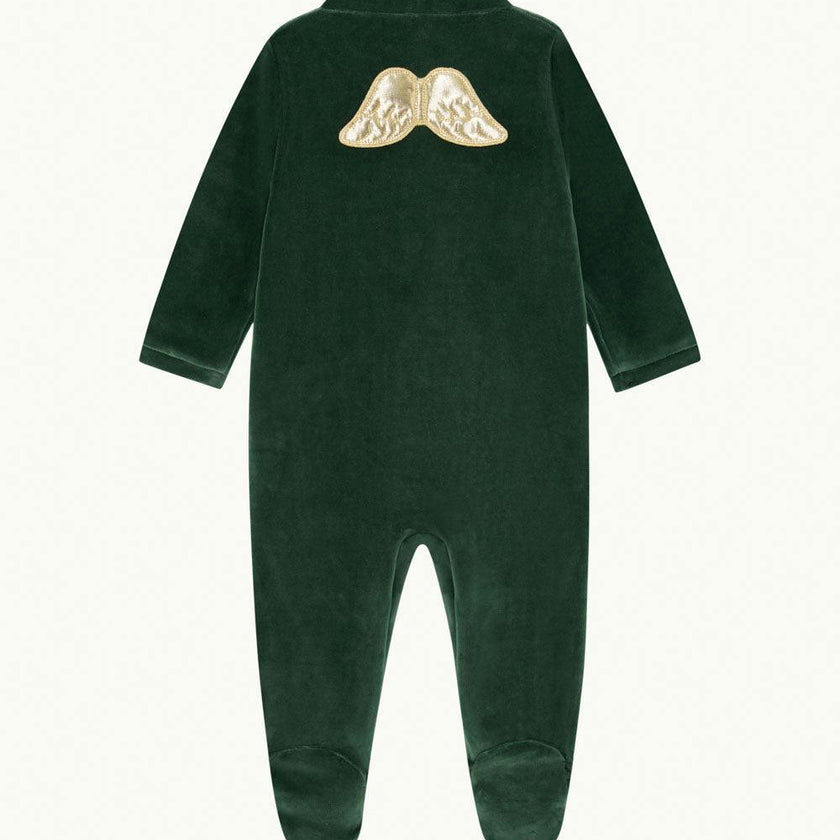 Velour Angel Wing™ Sleepsuit - Gold & Emerald Green