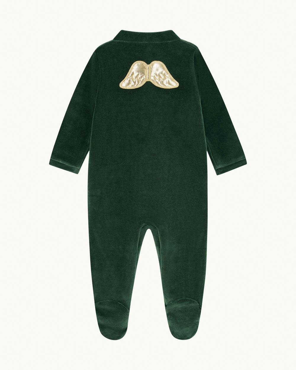 Velour Angel Wing™ Sleepsuit - Gold & Emerald Green