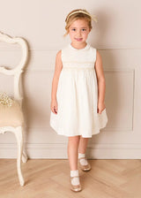 Hand Smocked Gold Embroidered Sleeveless Dress in Ivory (12mths- 10yrs)