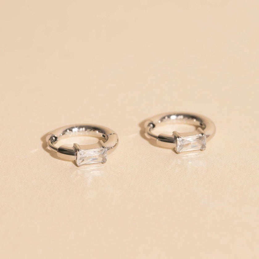 Titanium Baguette Crystal Rounded Huggie Hoop Earrings - FeatherTUFF™