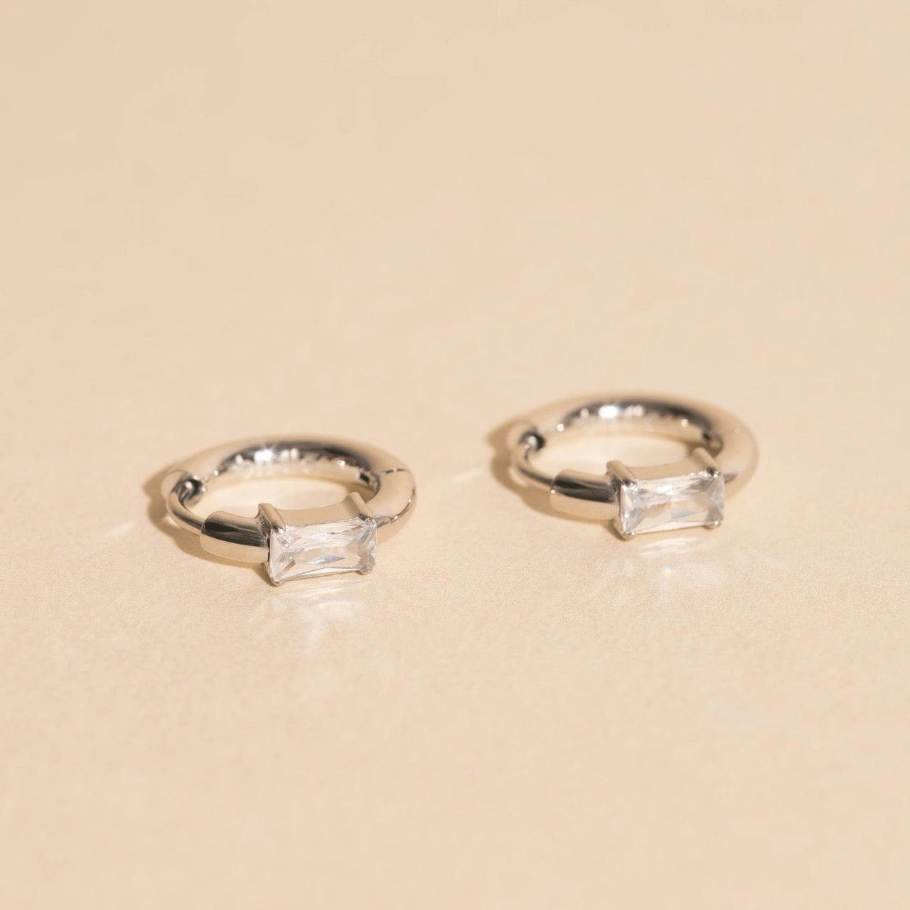 Titanium Baguette Crystal Rounded Huggie Hoop Earrings - FeatherTUFF™