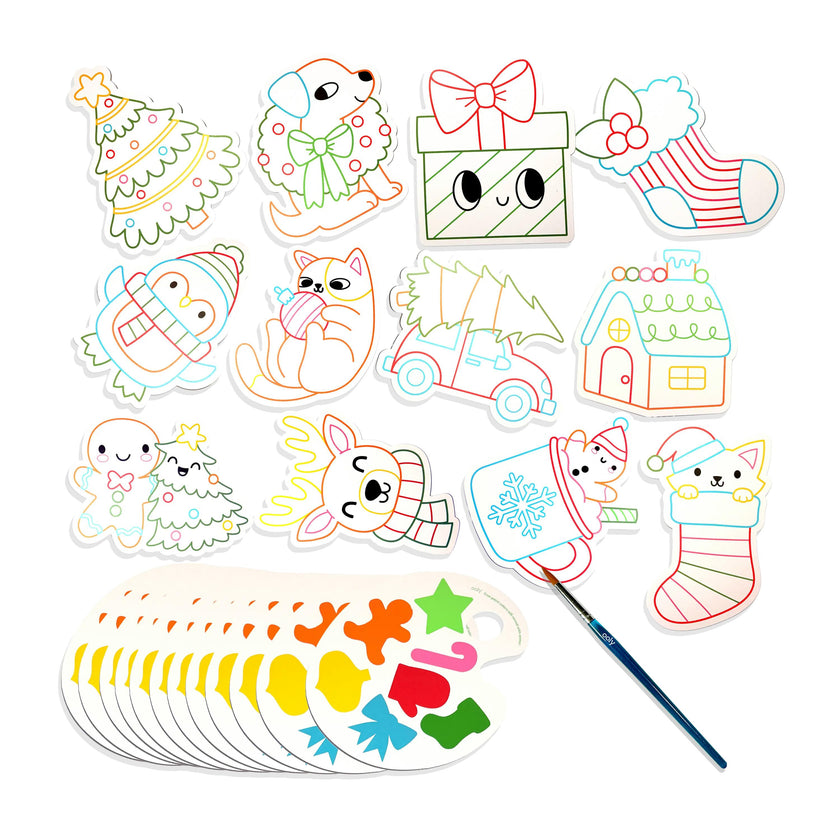 Playful Painters Easy Watercolor Painting Kit - Merry & Bright - 12 Cards 12 Palettes 1 Paintbrush