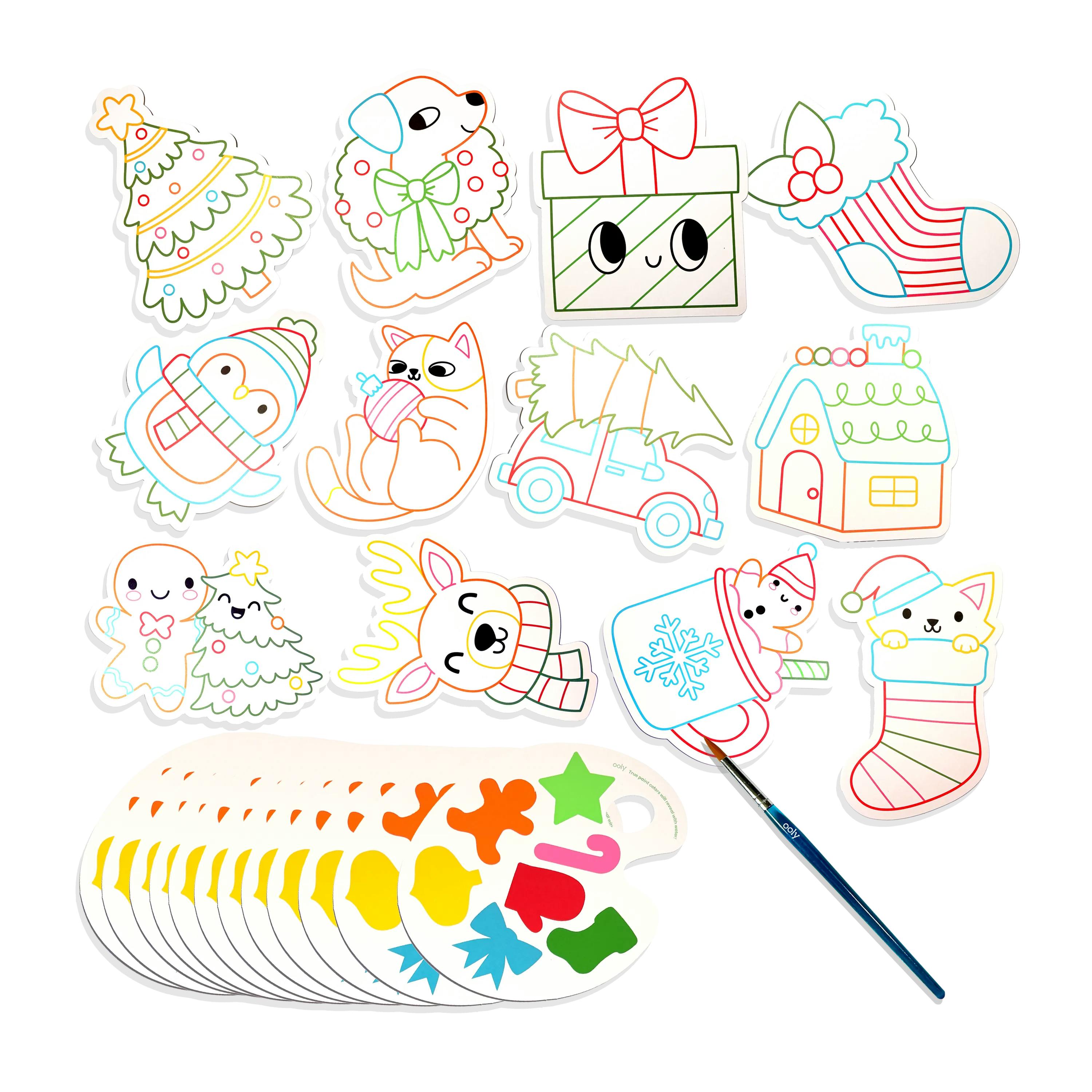 Playful Painters Easy Watercolor Painting Kit - Merry & Bright - 12 Cards 12 Palettes 1 Paintbrush