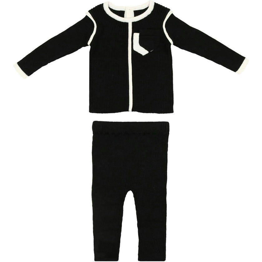 Piped Ribbed Pocket Top & Pant 2-Piece Set