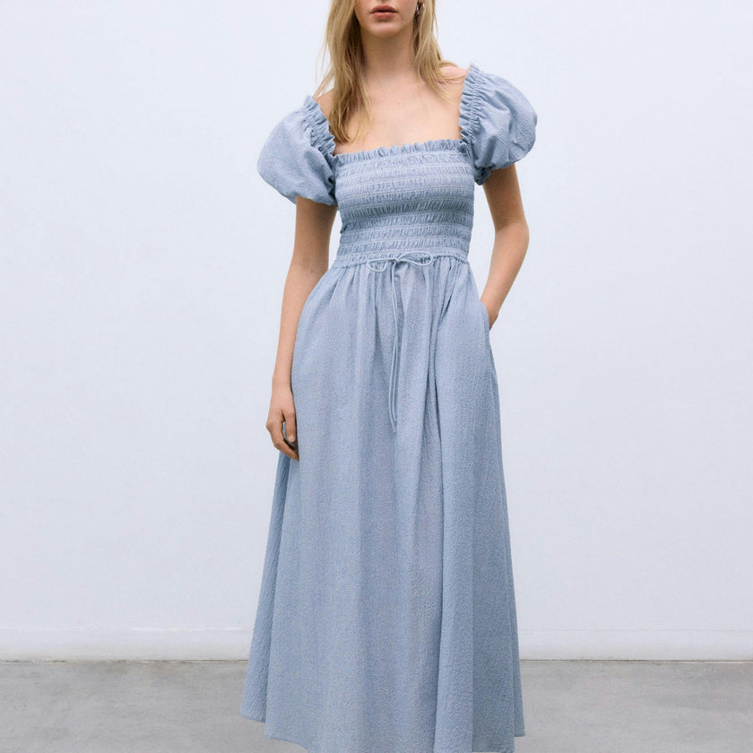 Cloe Woman Dress Summer Midnight Pinstripes