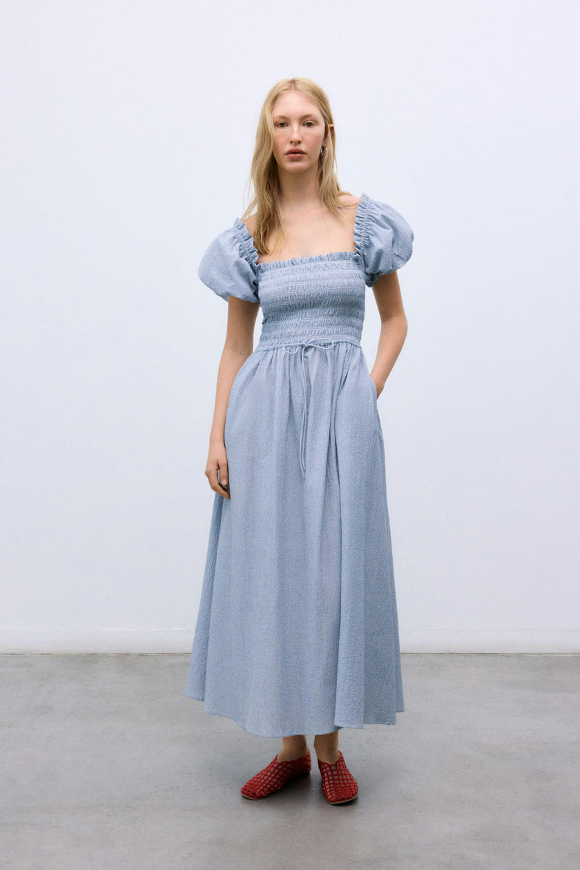 Cloe Woman Dress Summer Midnight Pinstripes