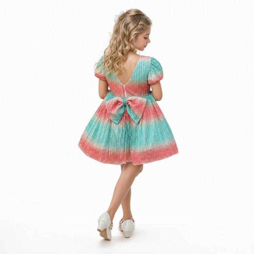 Aqua Sunset Sparkle Sequin Birthday Dress for Girls