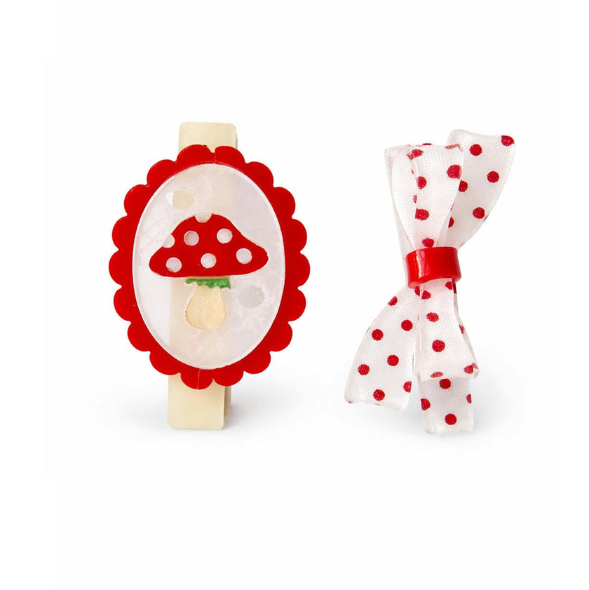 Mushroom & Polka Dot Bow Hair Clips