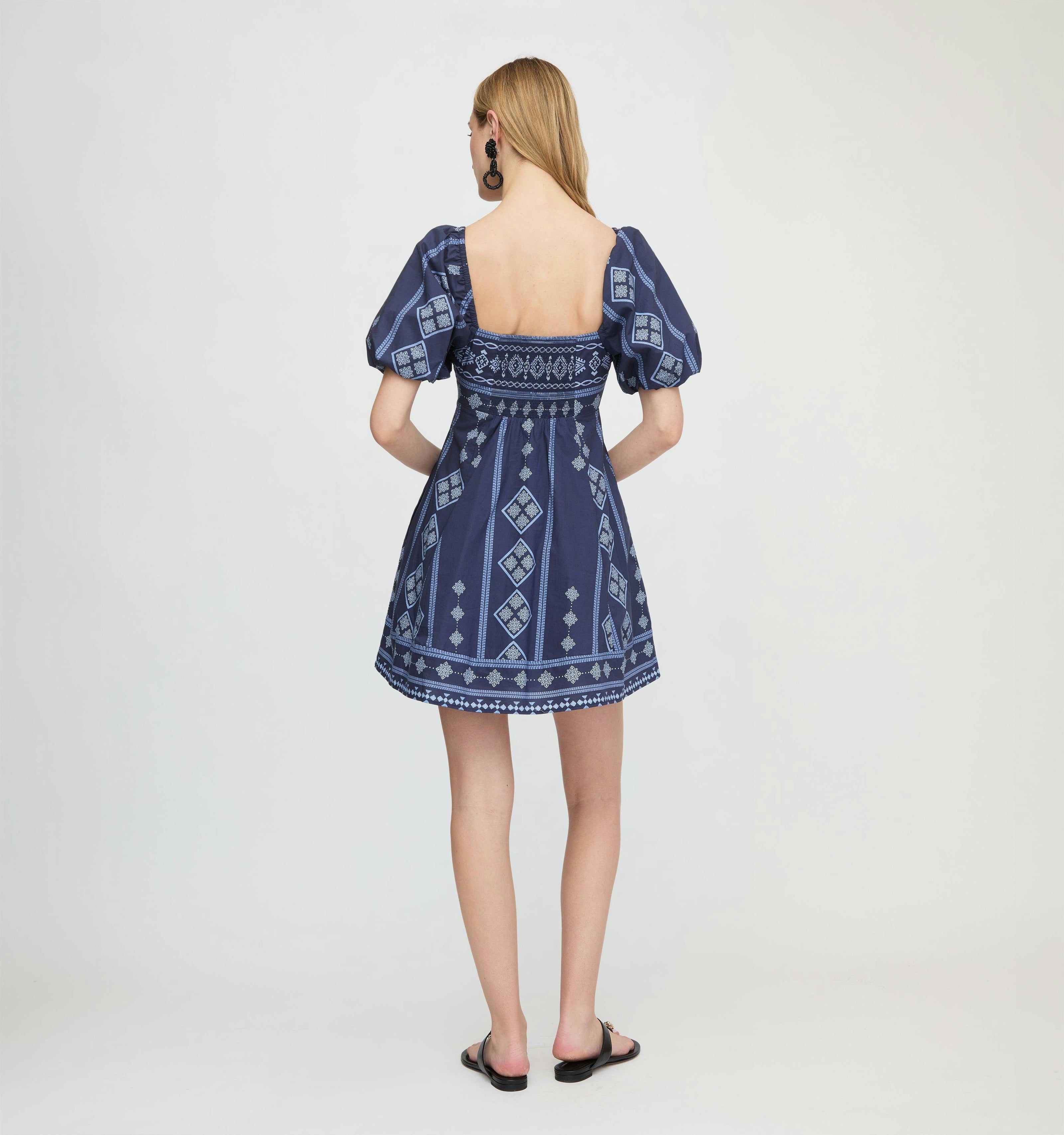 The Matilda Mini Dress - Navy Diamond Batik