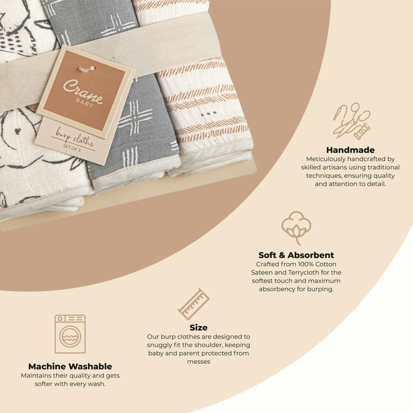 Ezra Woodland Animal Cotton Burp Cloth (Set of 3)