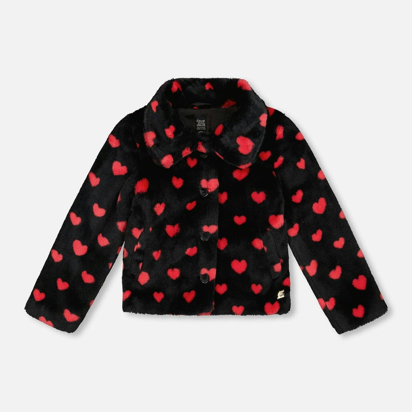 Faux Fur Short Coat with Hearts