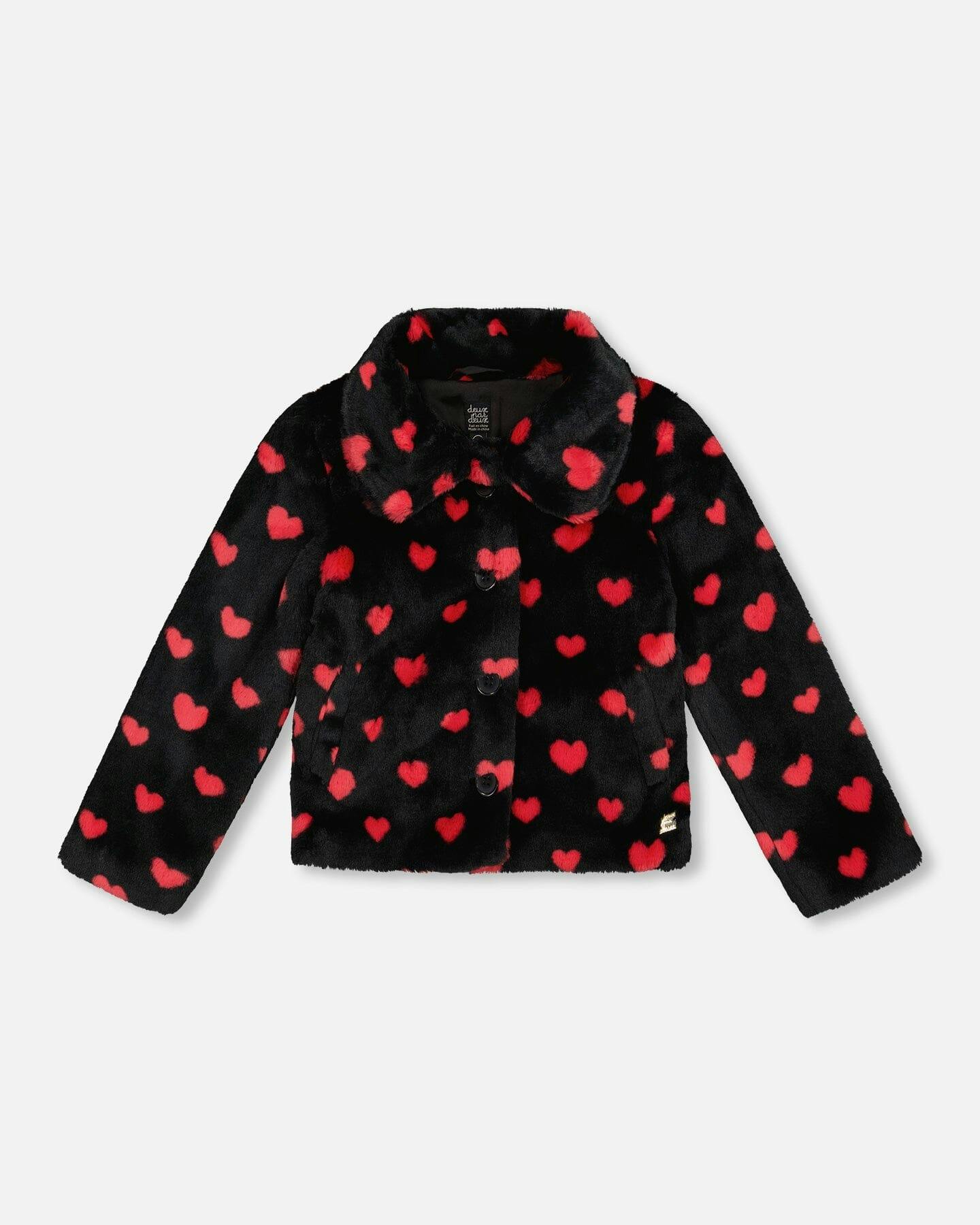 Faux Fur Short Coat with Hearts