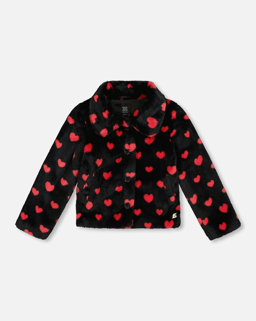 Faux Fur Short Coat with Hearts