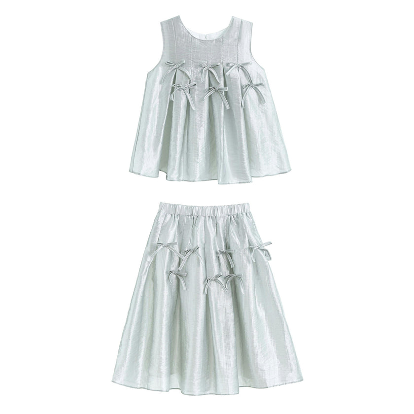 Metallic Ruffle Bow Sleeveless Top & Skirt Set