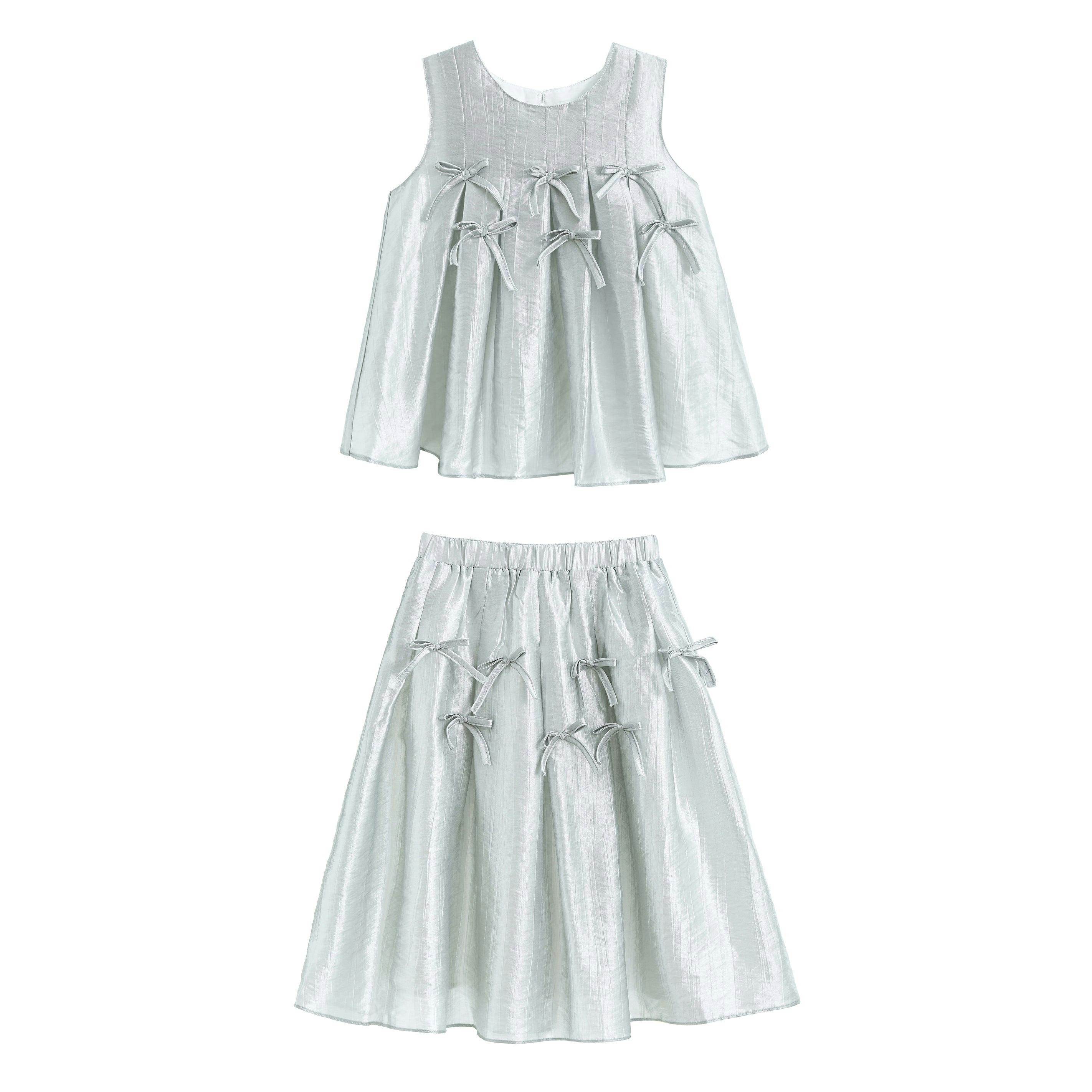 Metallic Ruffle Bow Sleeveless Top & Skirt Set
