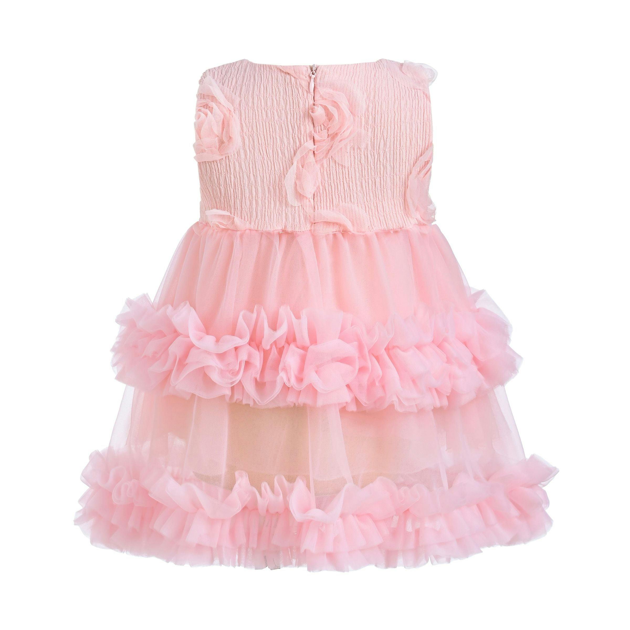 Pink Flower Layered Tulle Dress