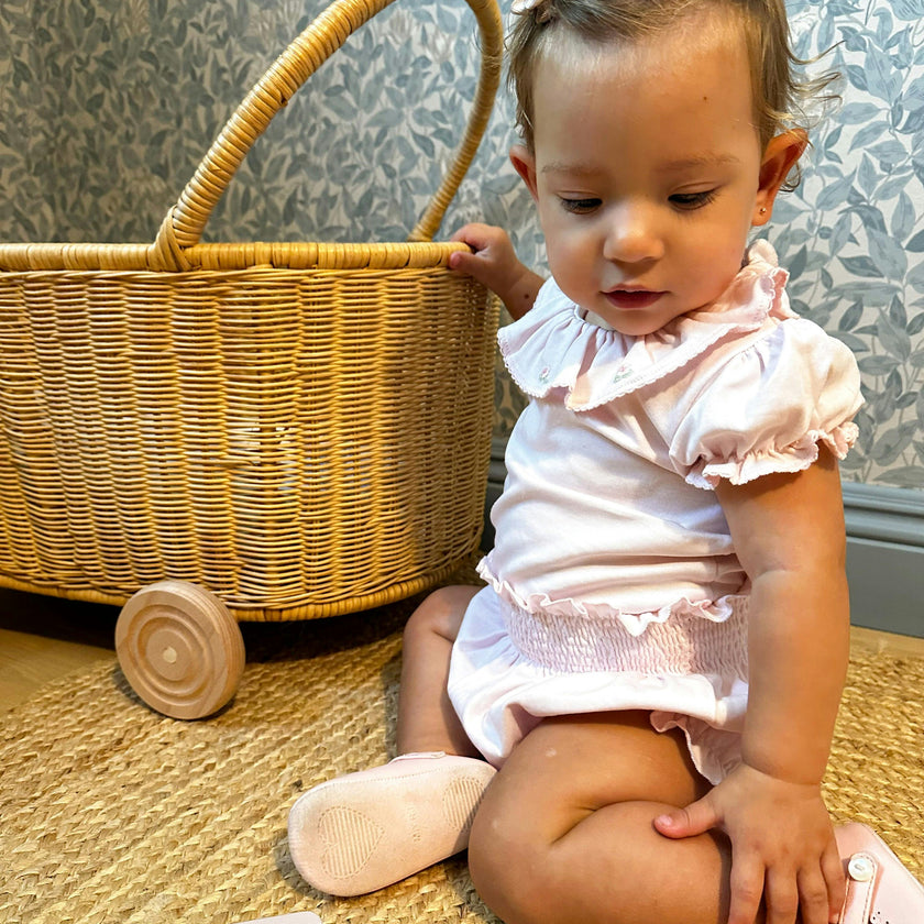 Pima Bodysuit Ruffle Short Sleeves Peonies Pink