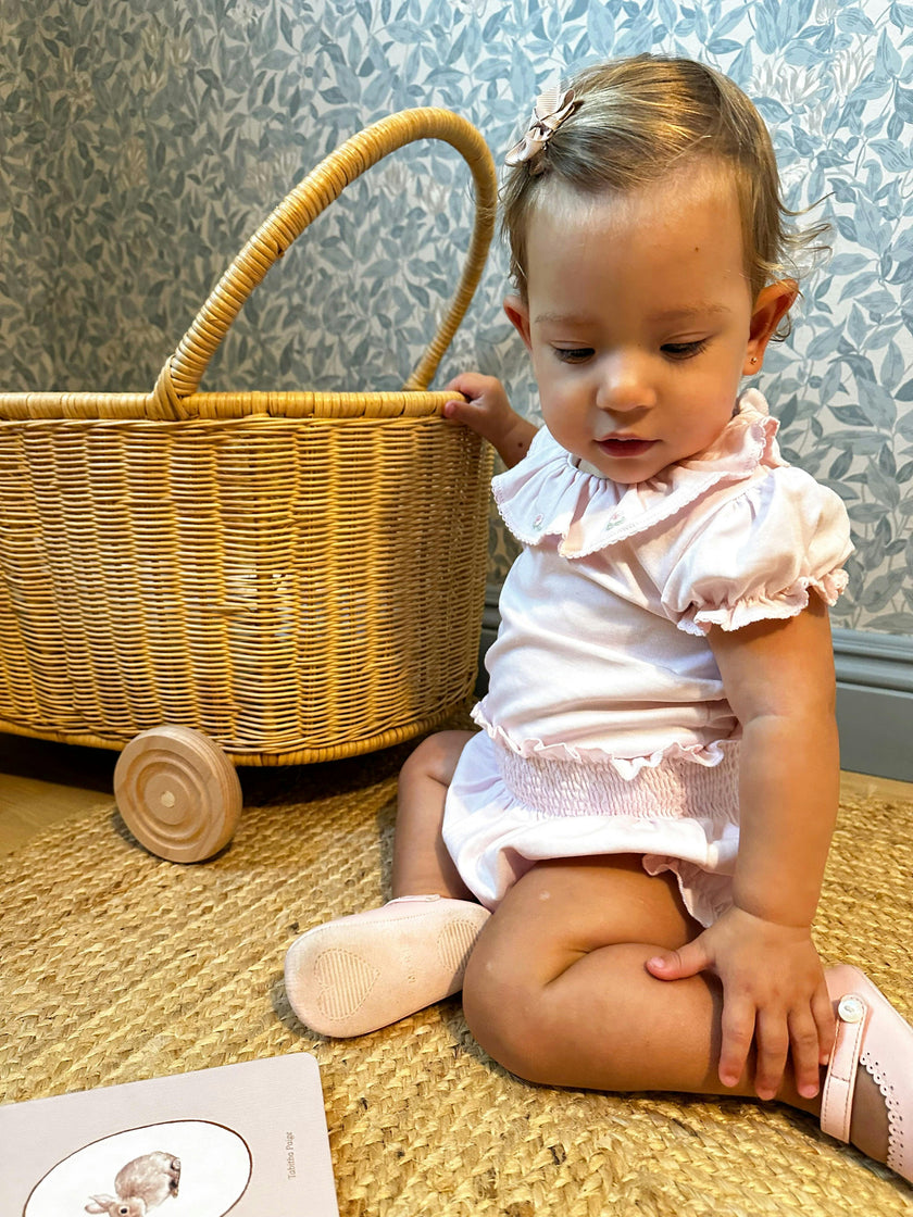 Pima Bodysuit Ruffle Short Sleeves Peonies Pink