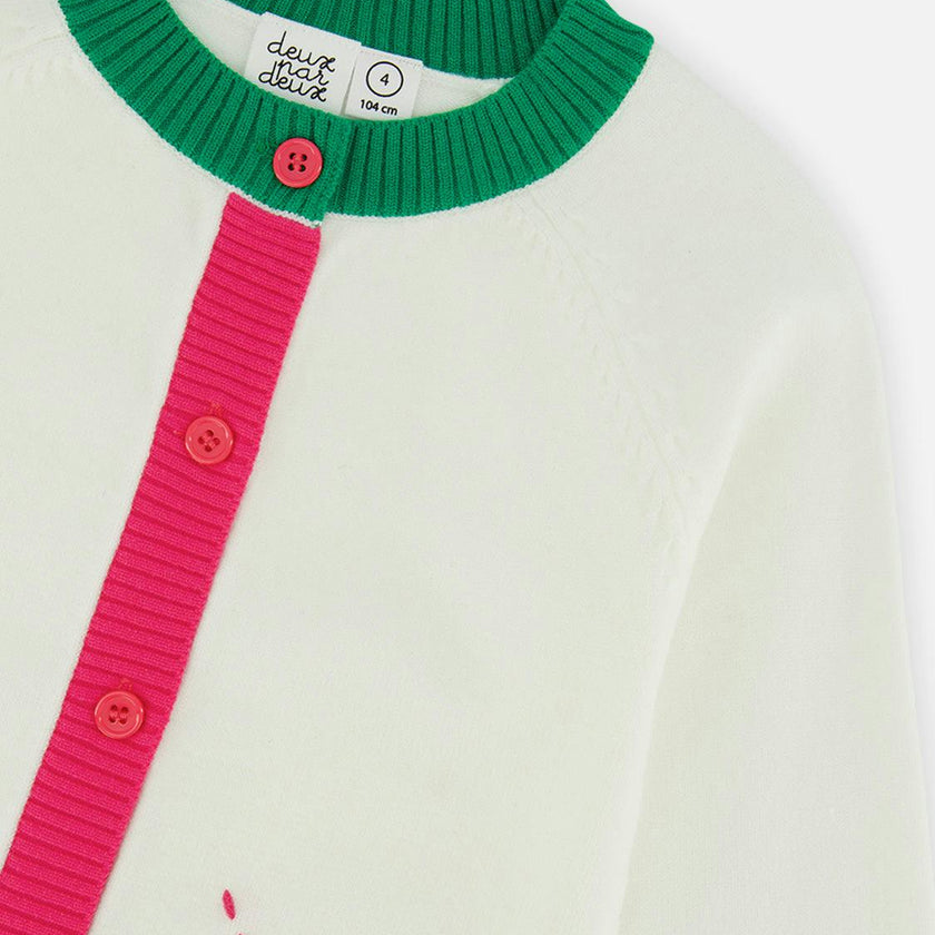 Knitted Cardigan Off-White, Green and Pink