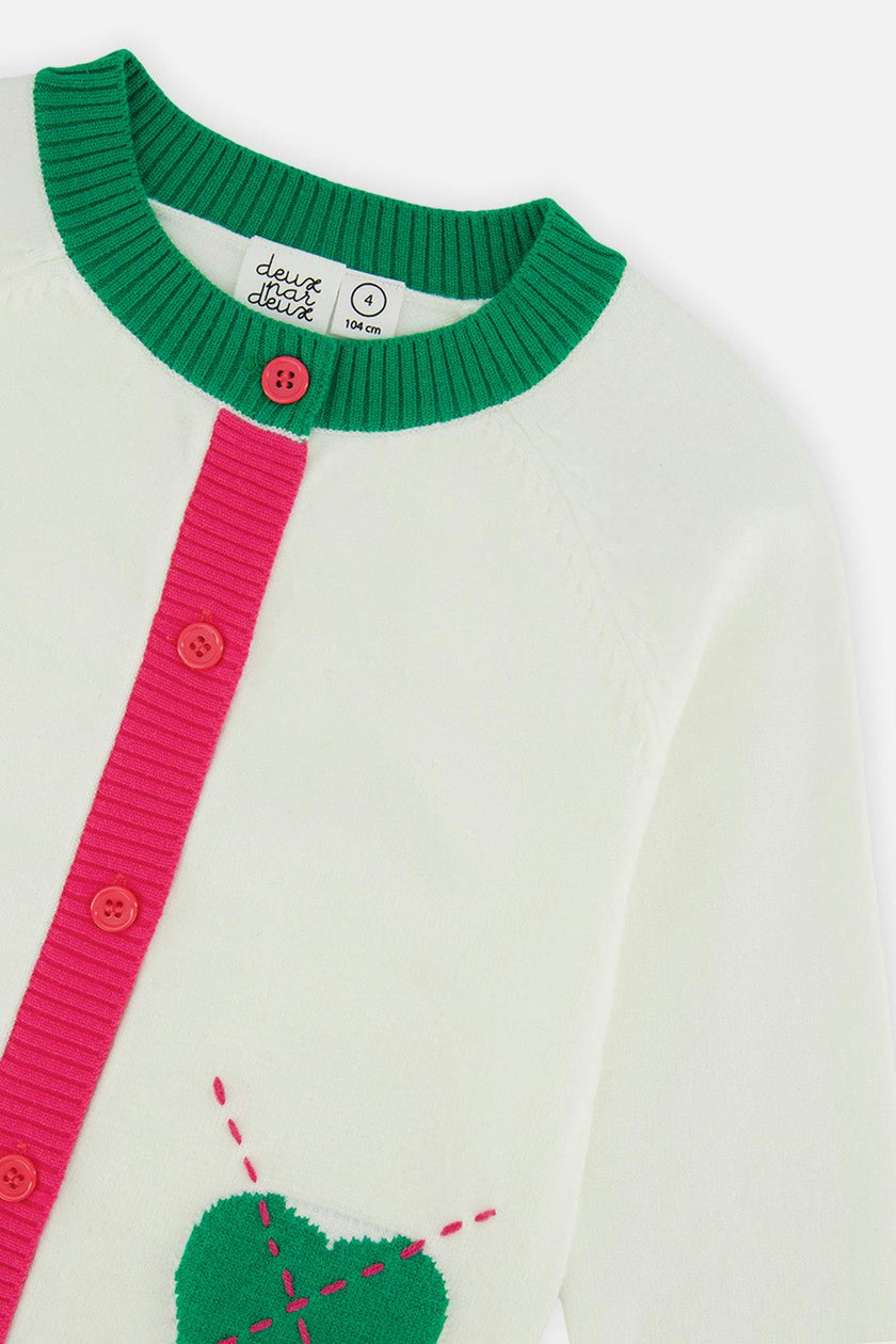 Knitted Cardigan Off-White, Green and Pink