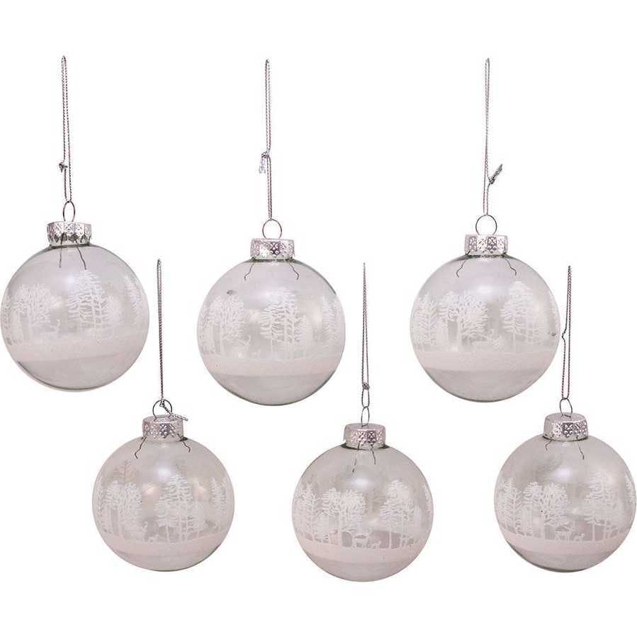 80MM Clear with White Tree Design Glass Ball Ornaments