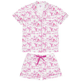 Women's Skydog Toile Pink Short PJ Set - Organic Cotton Poplin
