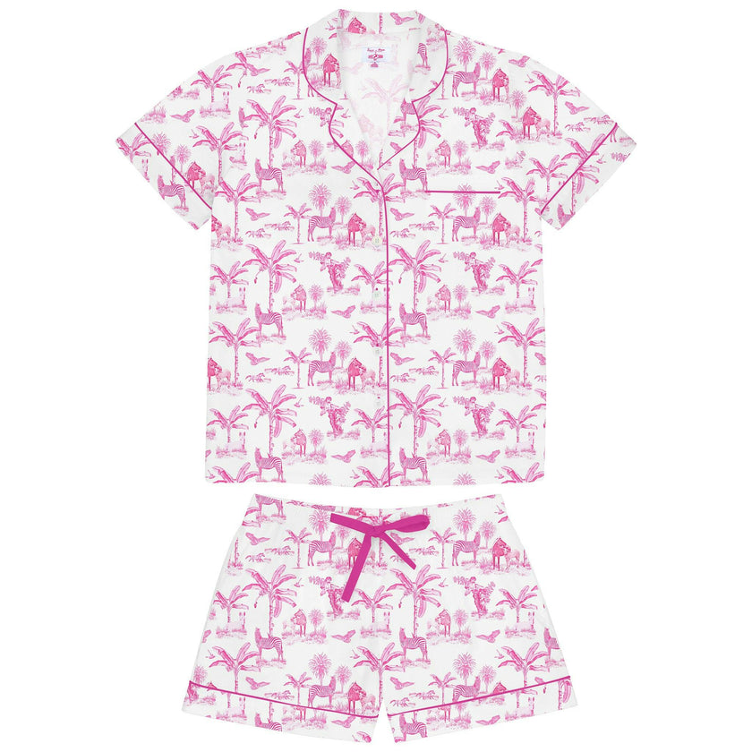 Women's Skydog Toile Pink Short PJ Set - Organic Cotton Poplin