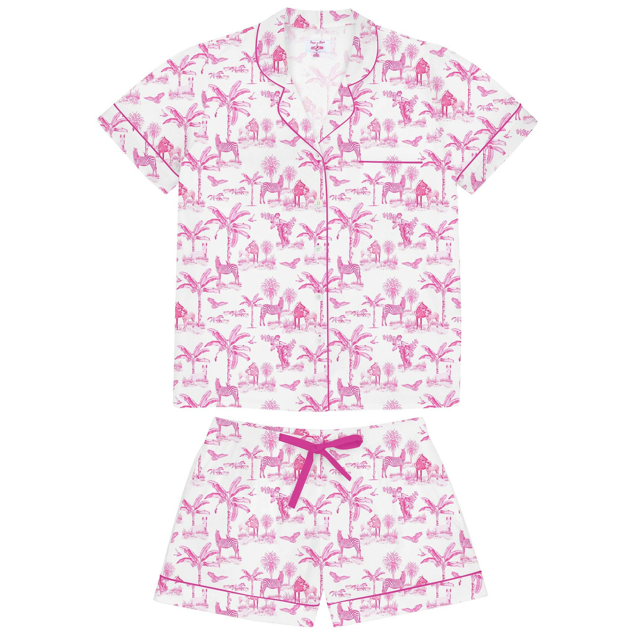 Women's Skydog Toile Pink Short PJ Set - Organic Cotton Poplin