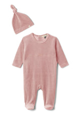 Rocking Stretch Snap Front Velour Romper and Hat Two Piece Set