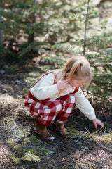 Red Gingham Knit Suspender Pants