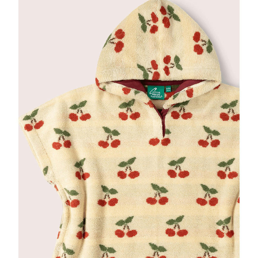 Little Cherries Baby Towel Poncho, Cream